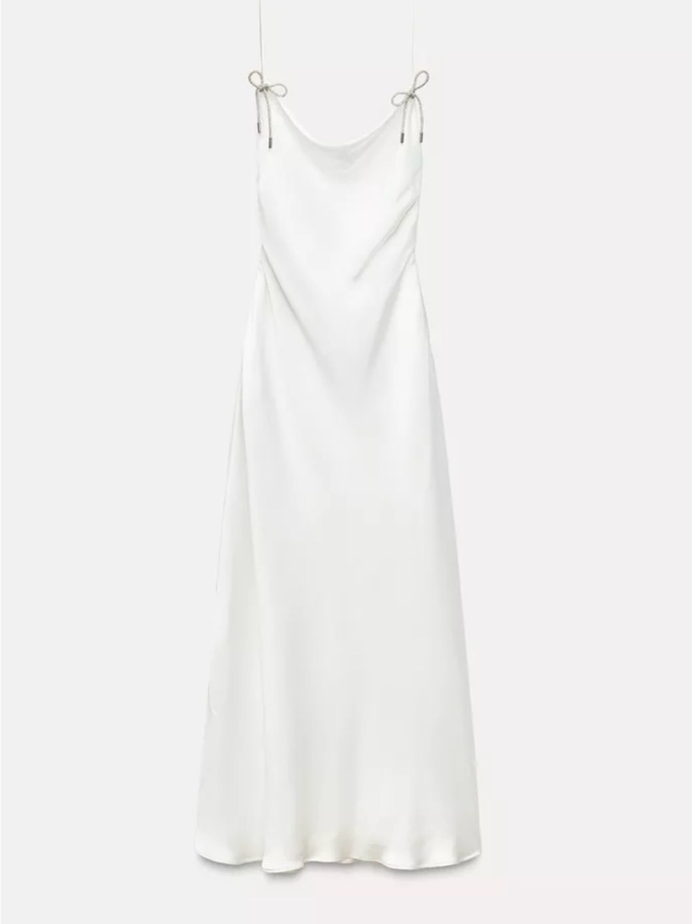 Zara White Satin Slip Maxi Dress with Tie Straps